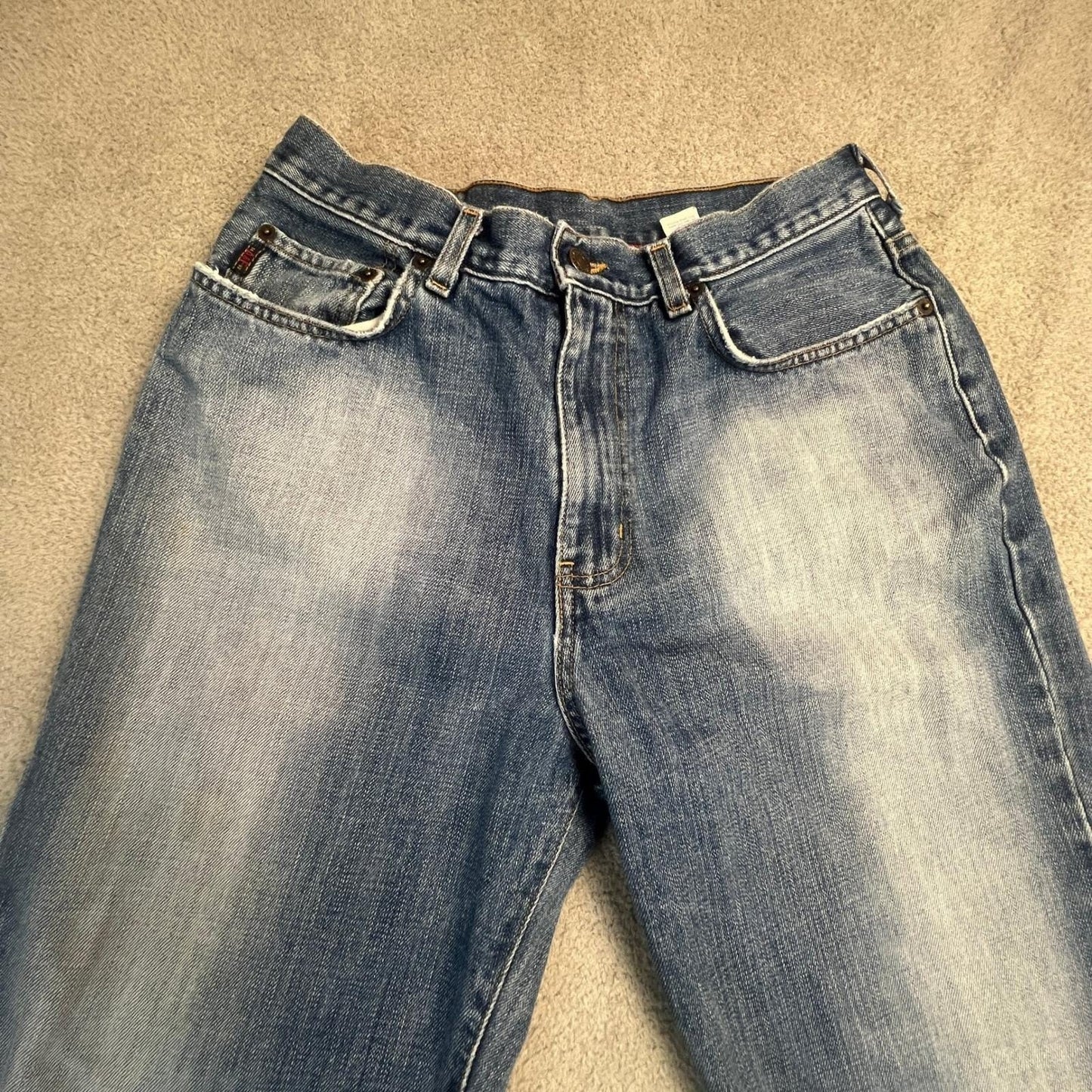 Vintage Y2K Abercrombie & Fitch Mens 31x28 Blue Faded Raw Hem Straight Leg Jeans