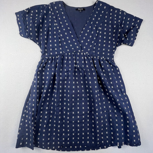Madewell Mini Dress Womens Small Navy Blue Embroidered Bow Dobby V-Neck Boho