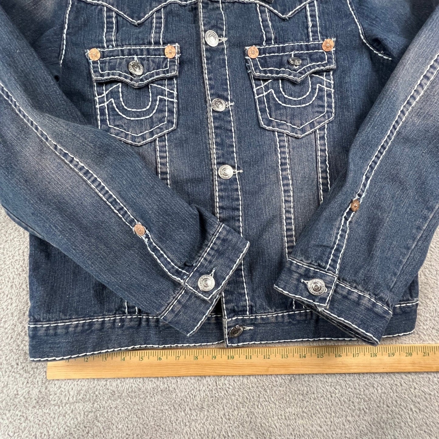 True Religion Denim Jacket Mens 3XL Blue Joey Super T Big Stitch Western Y2K