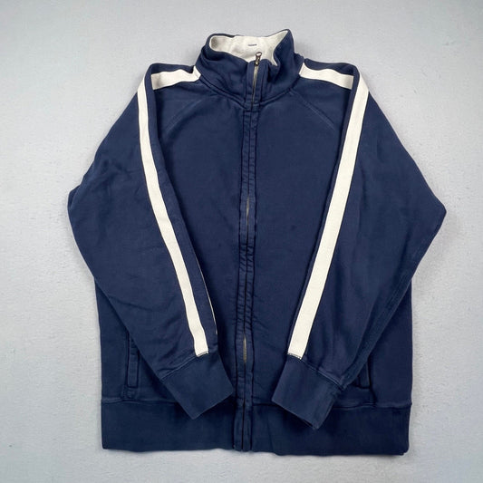 Y2K Old Navy Track Jacket Mens L Navy Blue Stripe Full Zip Fleece Athletic Retro