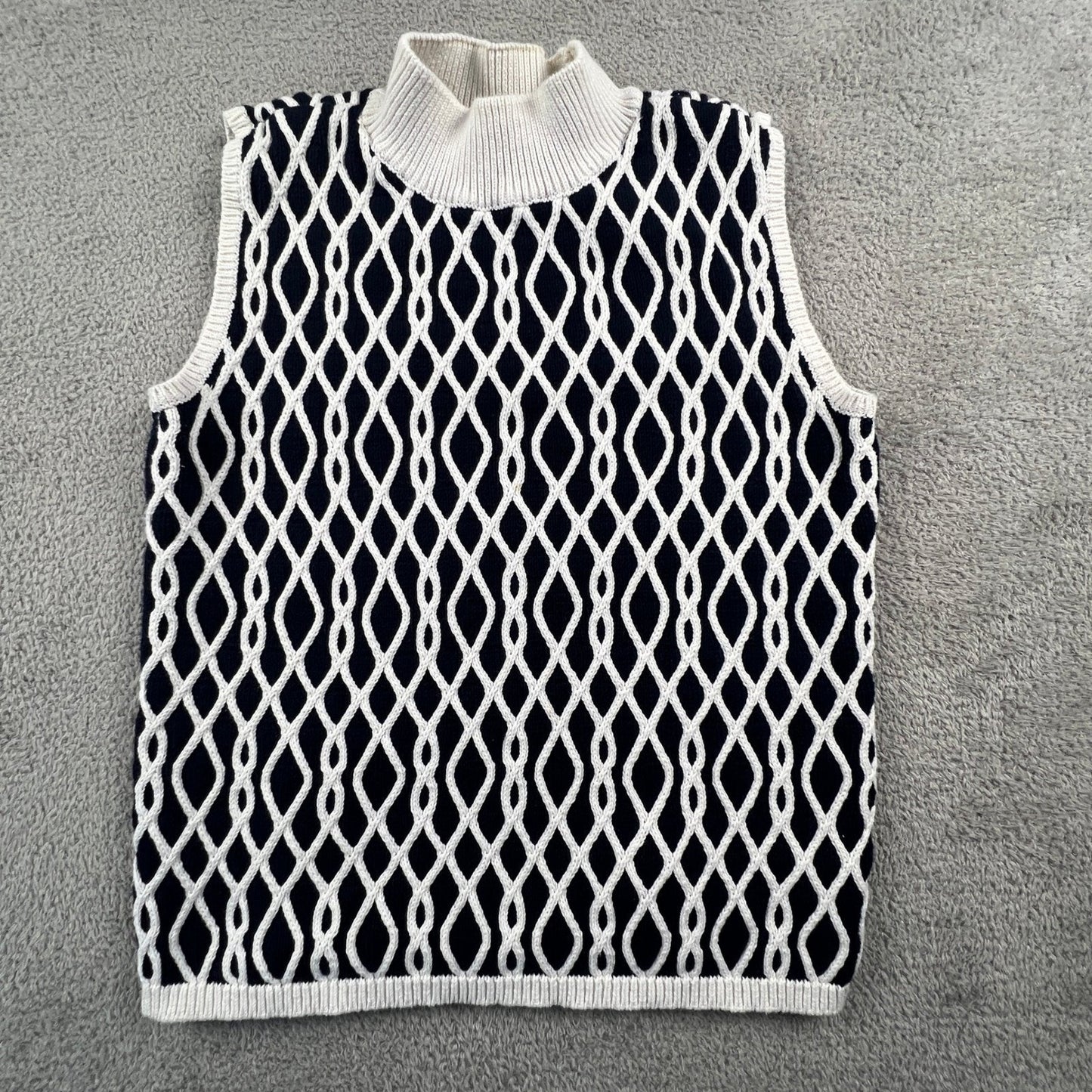 Liz Claiborne Sweater Vest Womens PM Knit Mock Neck Preppy Old Money Coastal