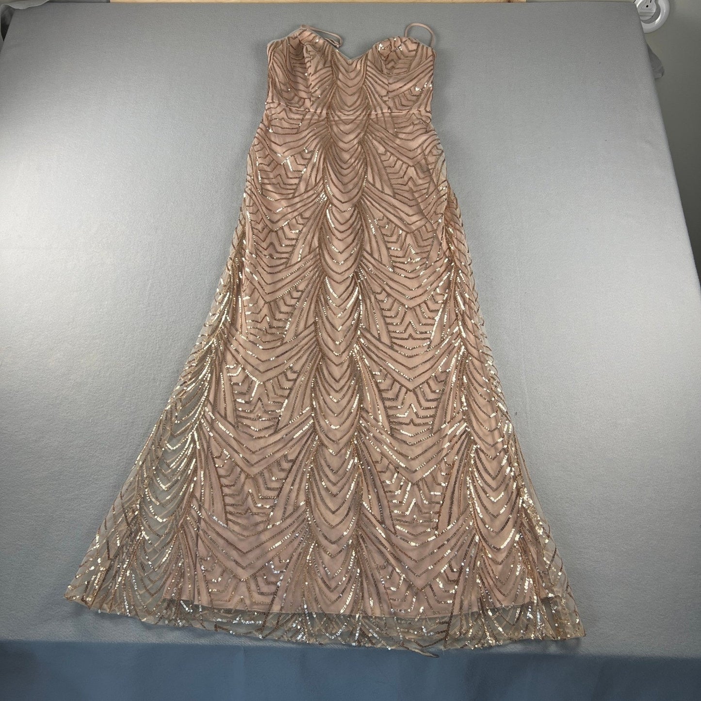 Sequin Maxi Dress Womens 10 Rose Gold Art Deco Formal Prom Gown Wedding Bridal