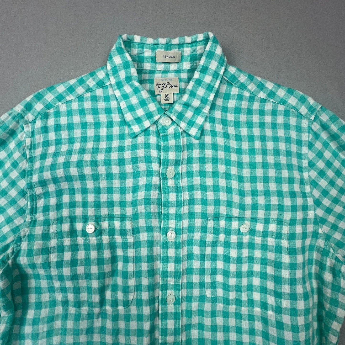 J.Crew Button Down Mens M Gingham Baird McNutt Irish Linen Classic Fit Shirt