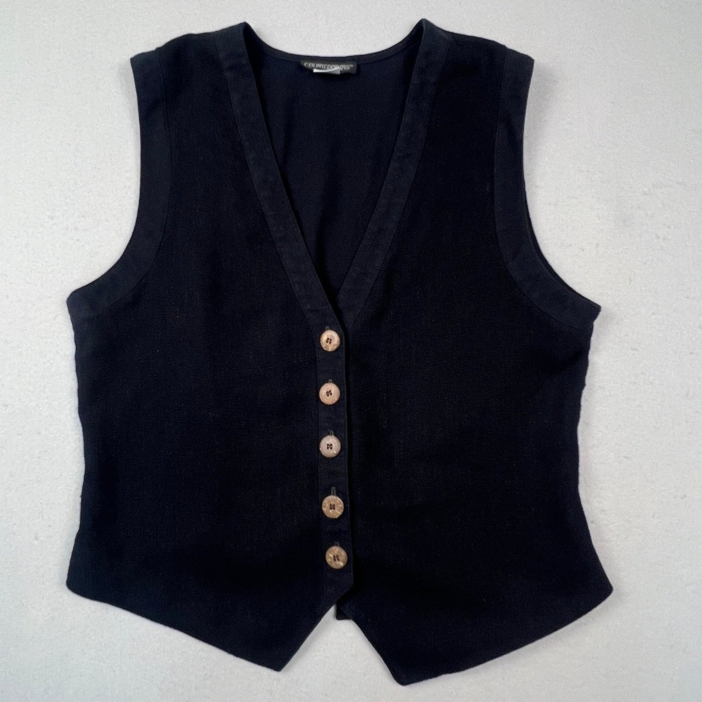 Counterparts Knit Vest Womens L Black Button Front Cinch Back Minimalist Boho