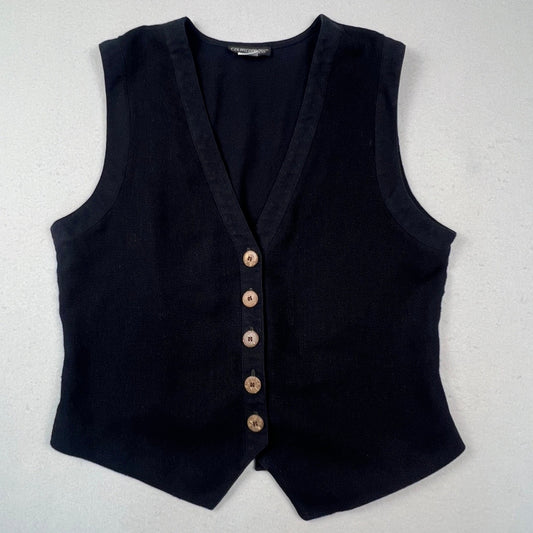 Counterparts Knit Vest Womens L Black Button Front Cinch Back Minimalist Boho