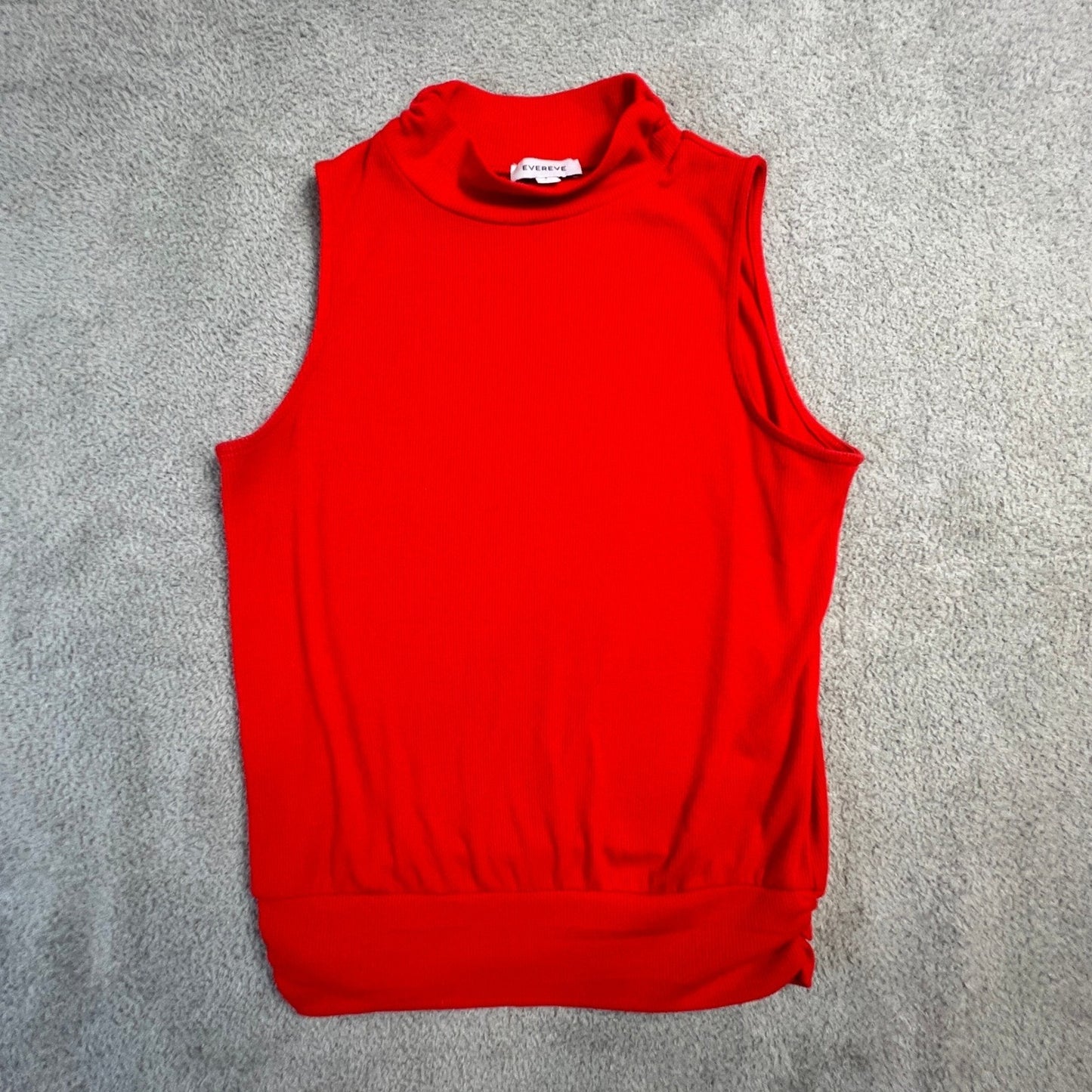 Evereve Mock Neck Top Womens Medium Red Sleeveless Knit Chic Minimalist