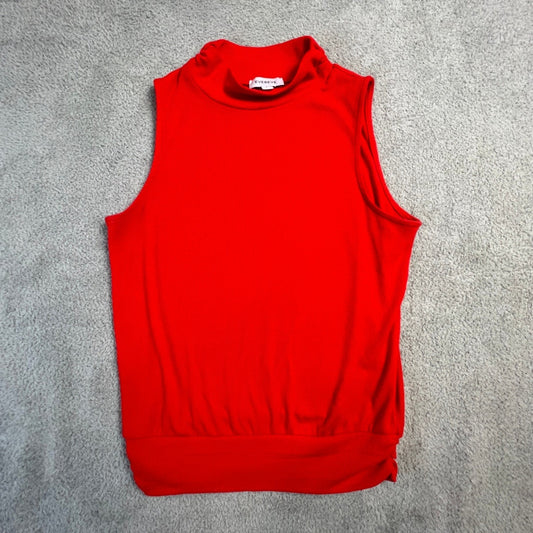 Evereve Mock Neck Top Womens Medium Red Sleeveless Knit Chic Minimalist