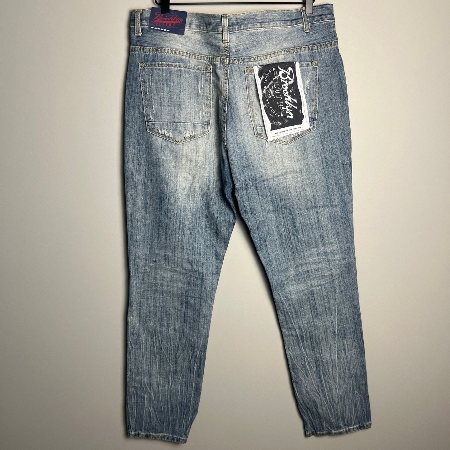 Brooklyn Cloth Jeans Mens 38x30 Light Wash Distressed Slim Fit Denim Punk Emo