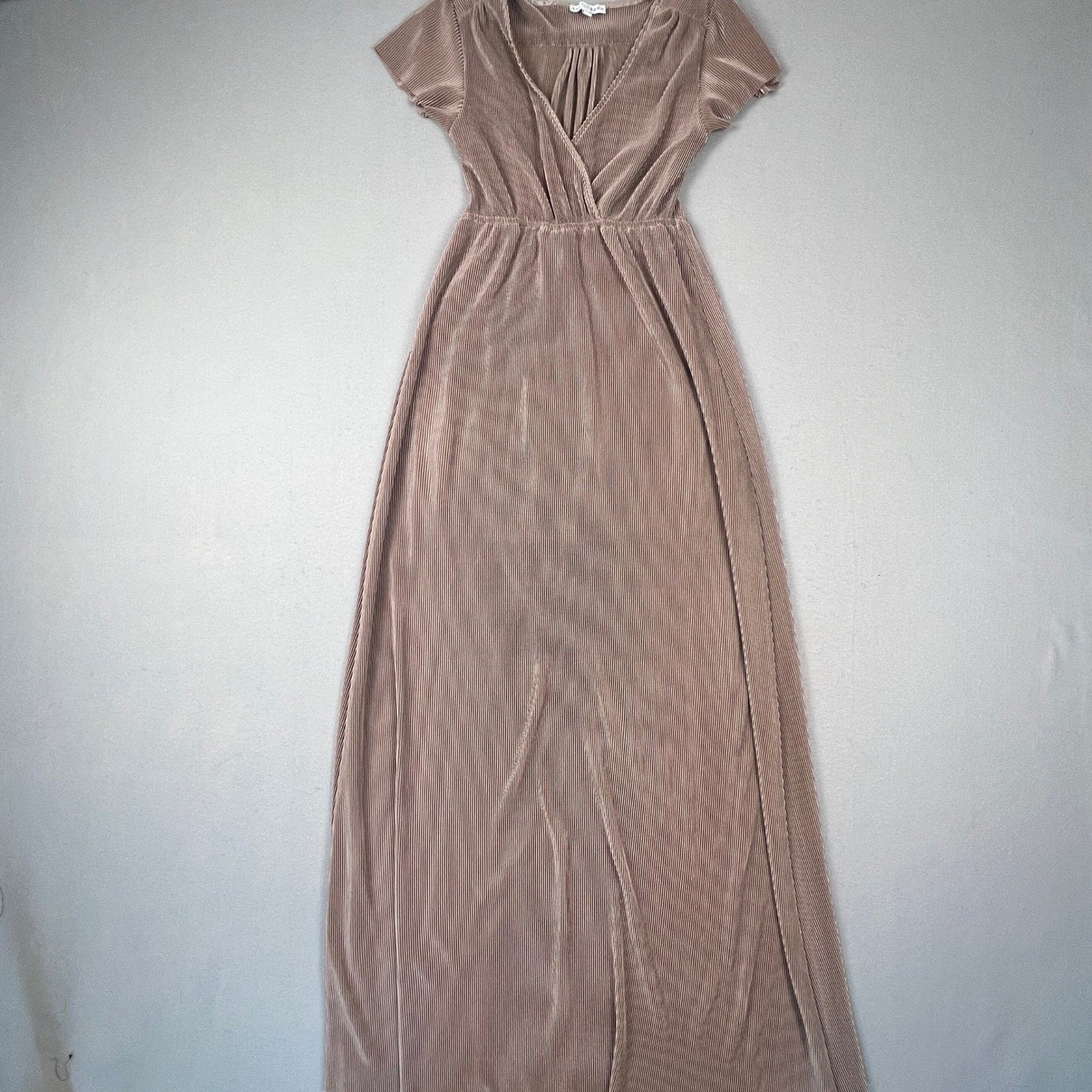 Baltic Born Maxi Dress Women S Taupe Pleated Wrap V-Neck Formal Gown Bridal