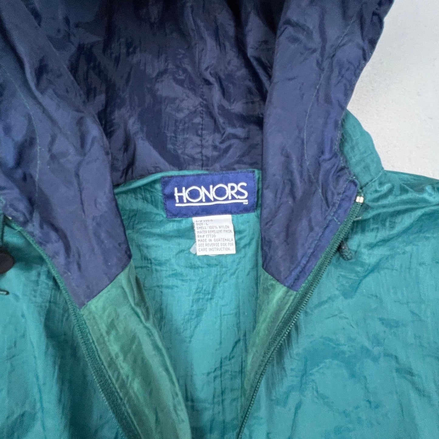 Honors Windbreaker Anorak Mens Large Green Vintage 1/4 Zip Hooded Pouch Pocket