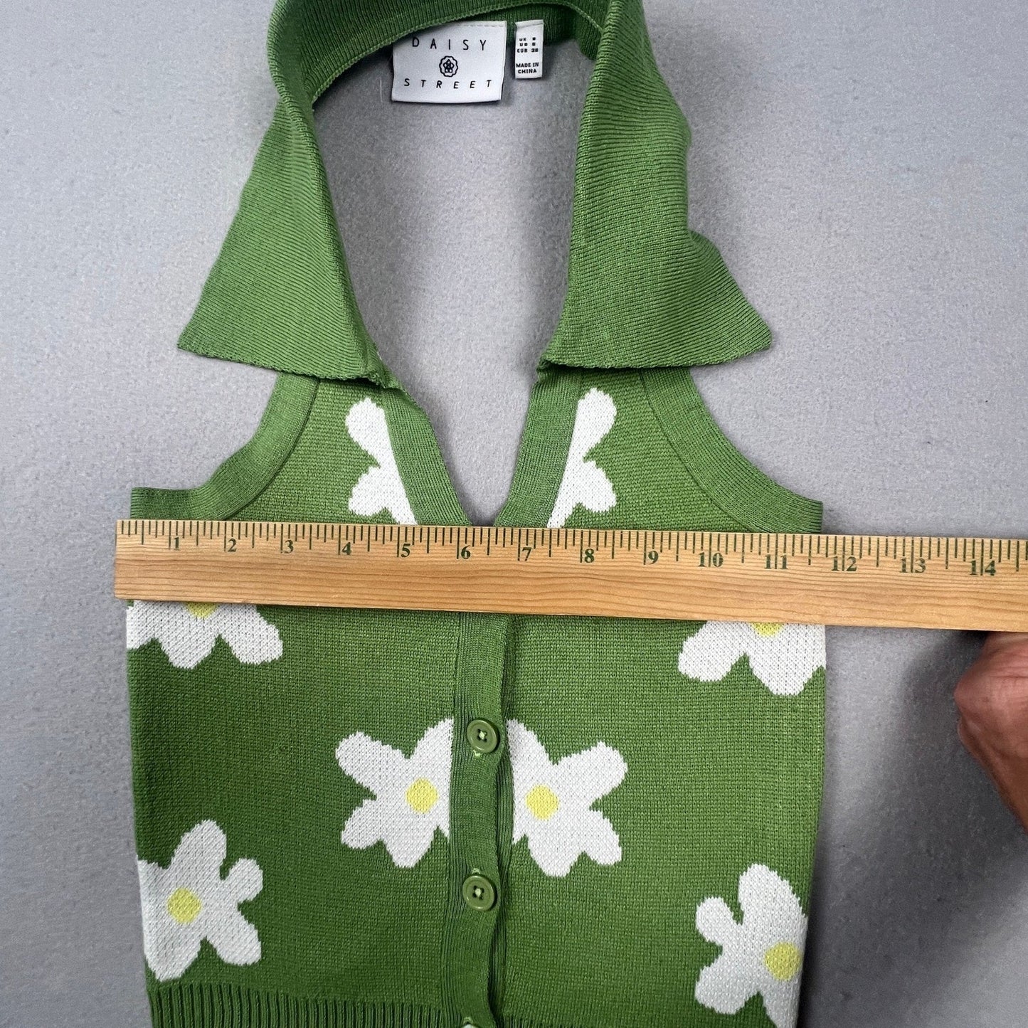 Daisy Street Halter Knit Top Womens Small Green Floral Button Front Retro Y2K