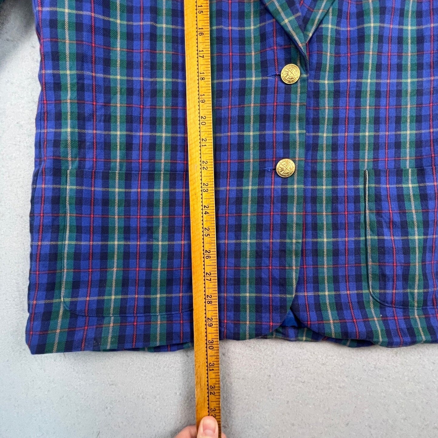 Pendleton Blazer Womens 16 Blue Plaid Cotton Gold Button Knockabouts Preppy USA