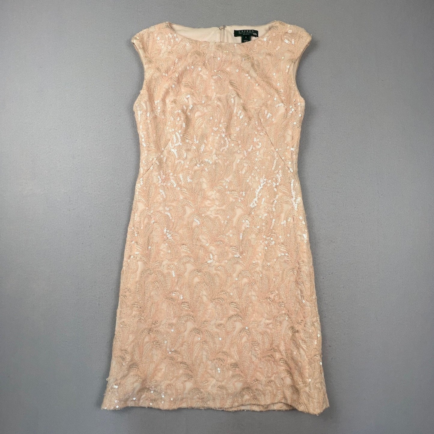 Lauren Ralph Lauren Sheath Dress Womens 8 Sequin Lace Cocktail Party Formal