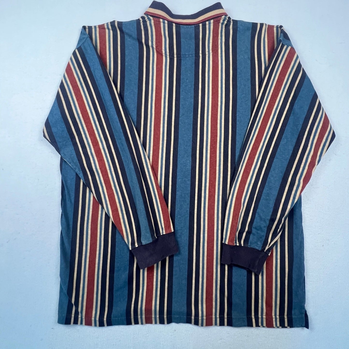 Duck Head Rugby Polo Shirt Mens XL Blue Red Striped Long Sleeve Preppy Retro