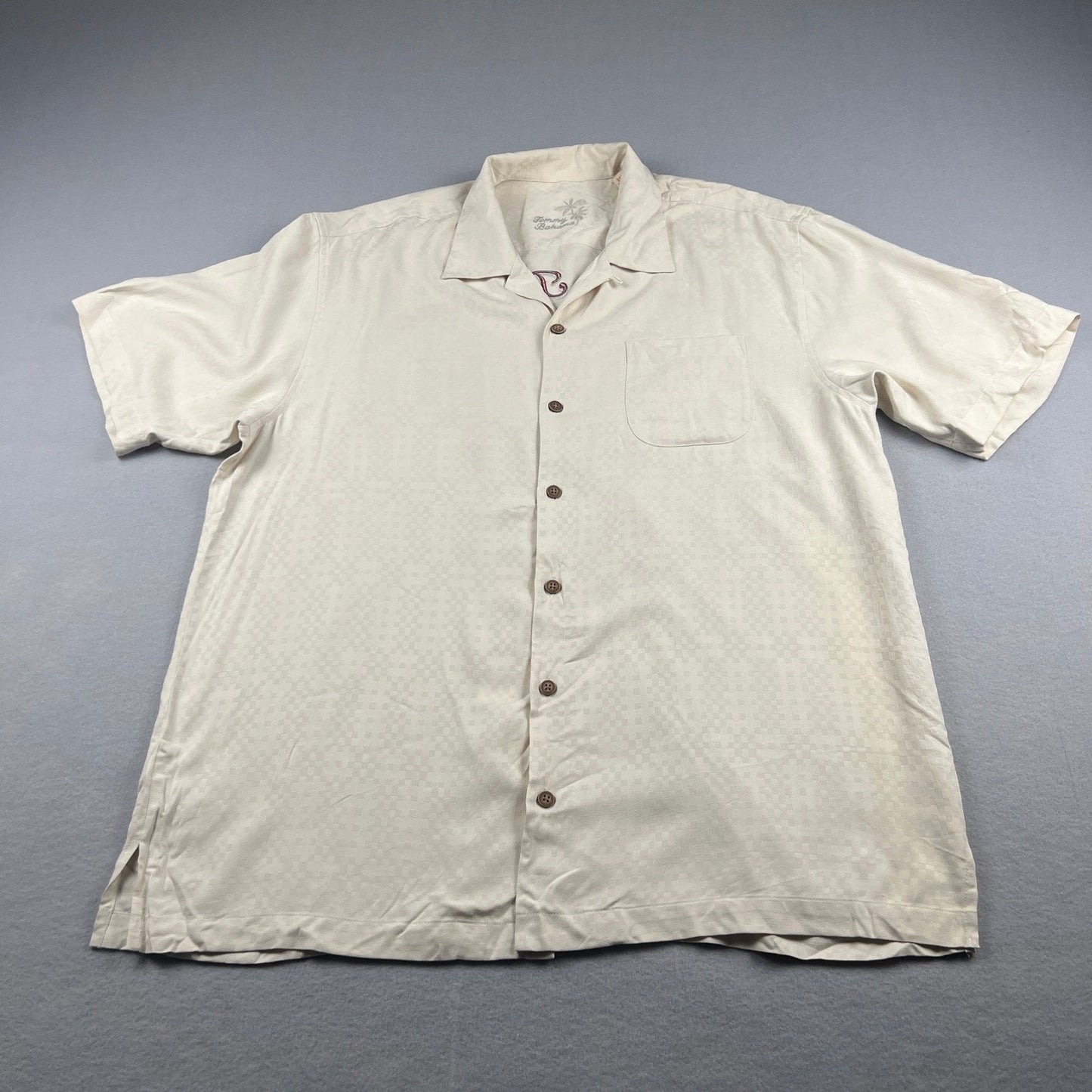 Tommy Bahama Lip Out Martini Shirt Mens Large Cream Silk Embroidered Camp Golf