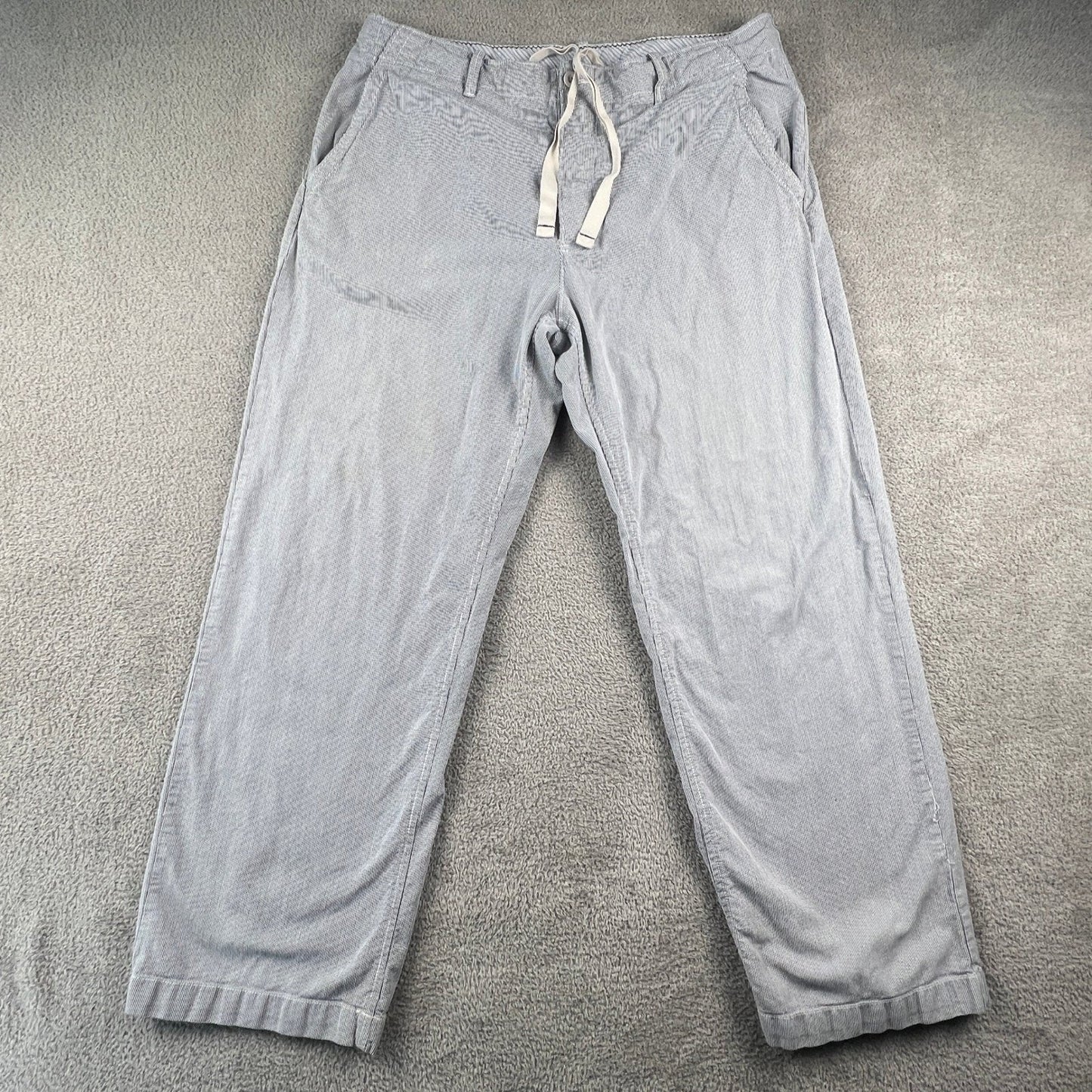 Stripe Pants Mens 37x31 Blue White Drawstring Beach Summer Seersucker