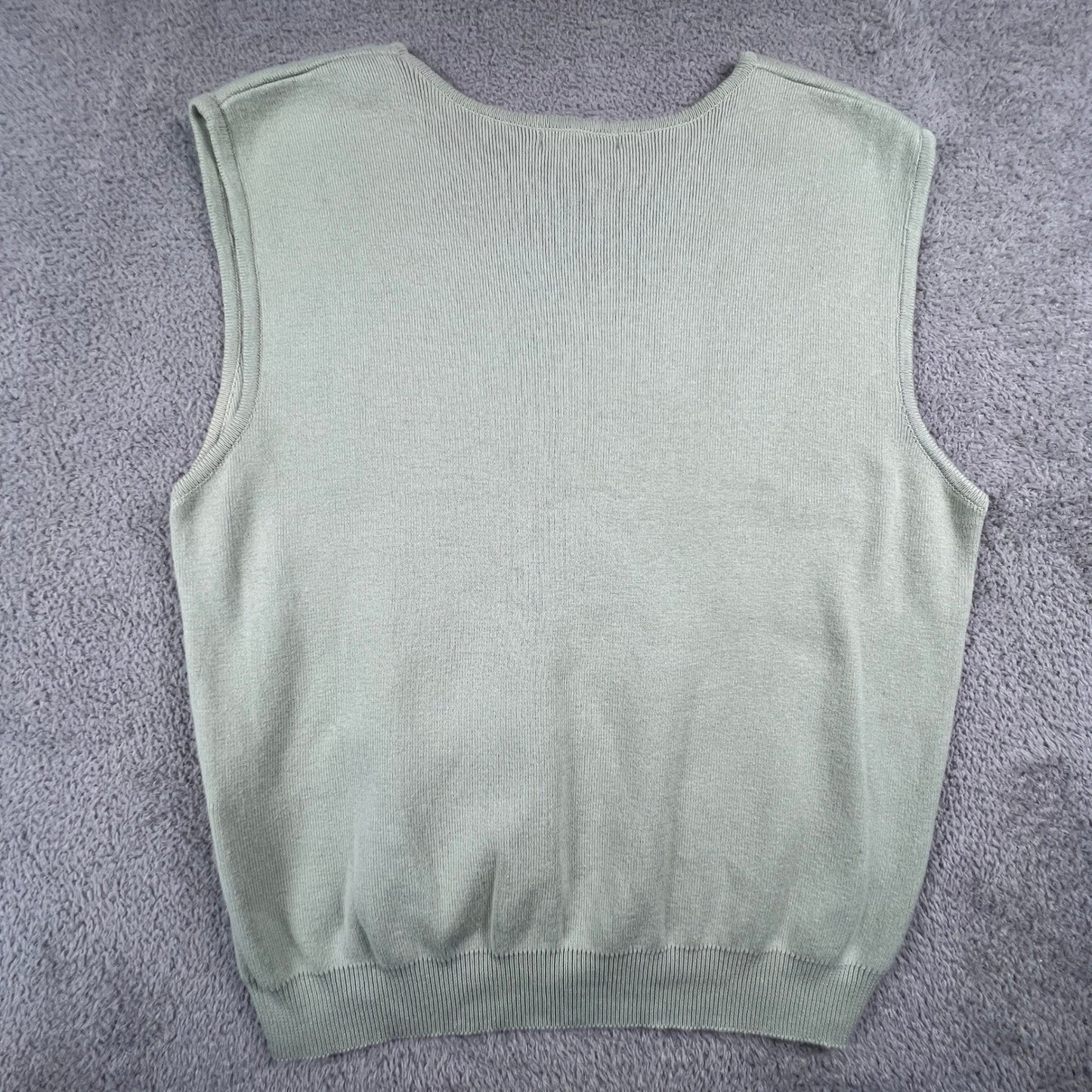 Talbots Sweater Vest Womens XL Green 100% Cotton Ribbed Knit Minimalist Classic
