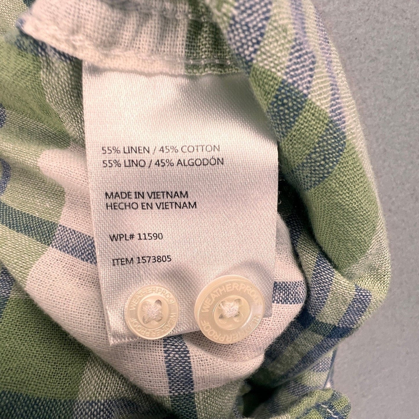 Weatherproof Vintage Plaid Shirt Mens XL Green Linen Blend Short Sleeve Casual