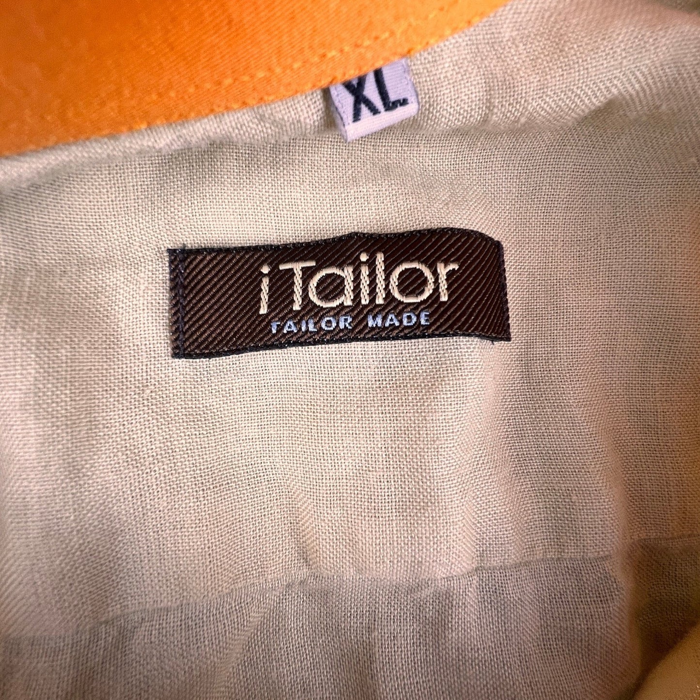 iTailor Button Down Shirt Mens XL Tan Orange Contrast Cotton Linen Beach Summer