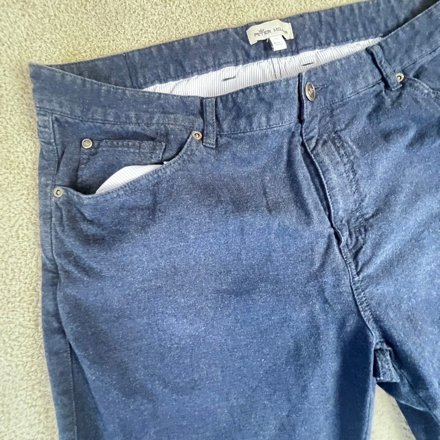 Peter Millar Mens Casual Pants 38 Navy Blue Five Pocket Brushed Cotton Blend