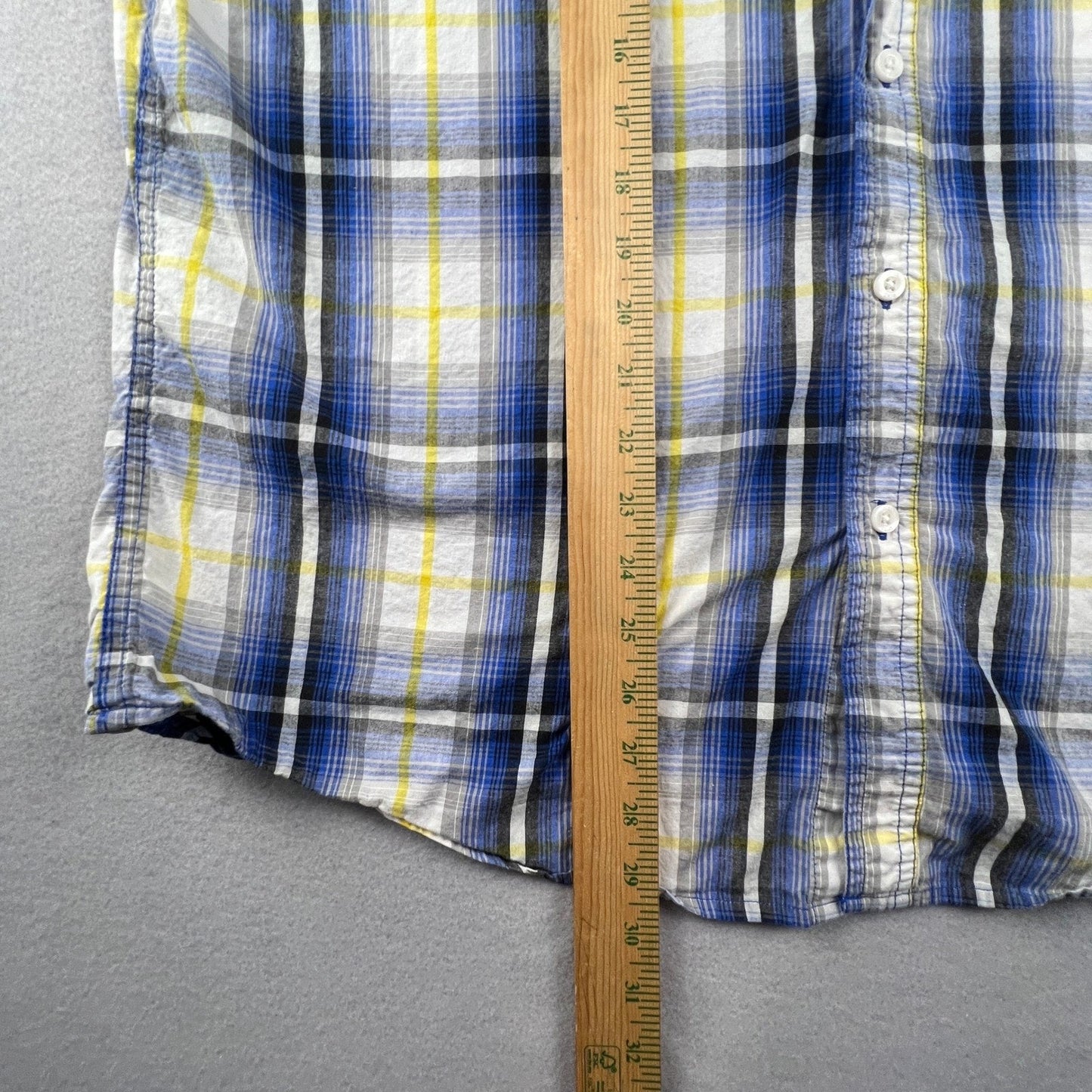 Ecko Unltd Button Down Shirt Mens XXL Blue Yellow Plaid Short Sleeve Urban Y2K