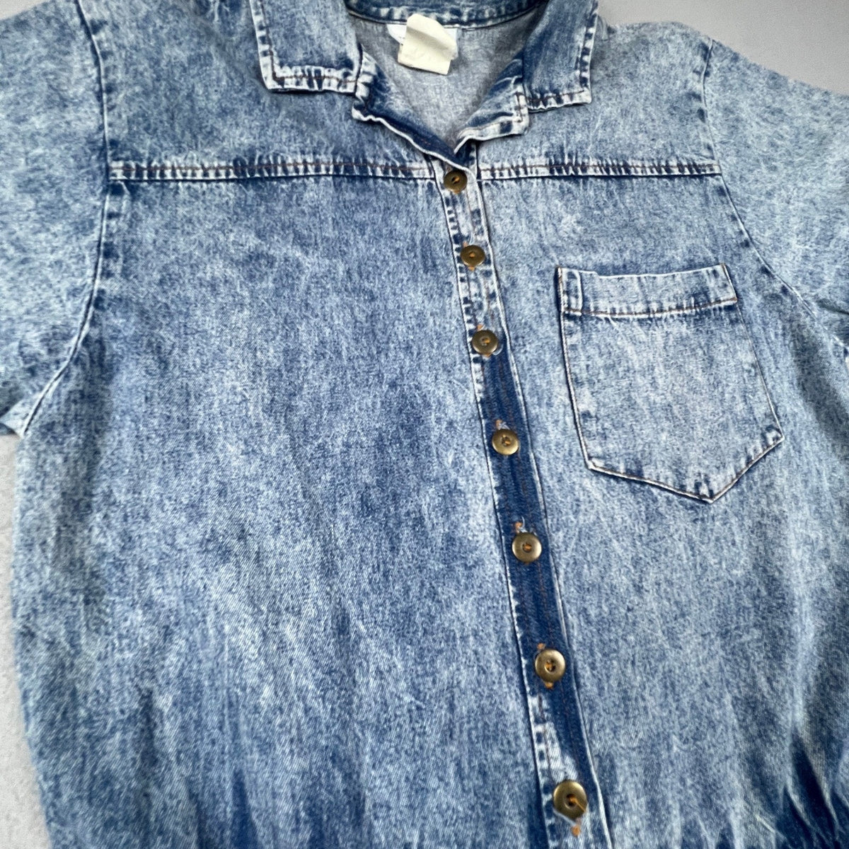 Ransom Denim Dress Women M Blue Acid Wash Button Front Midi 90s Vintage USA