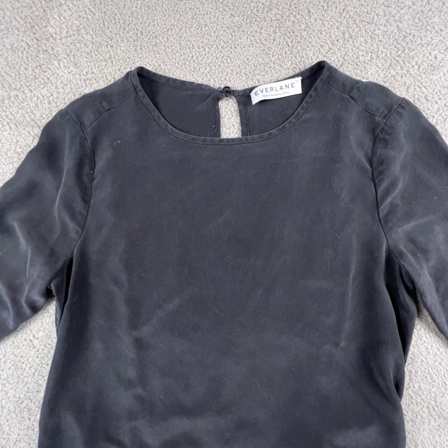 Everlane 100% Silk Dress Womens XS Black Sandwashed Keyhole Back Minimalist