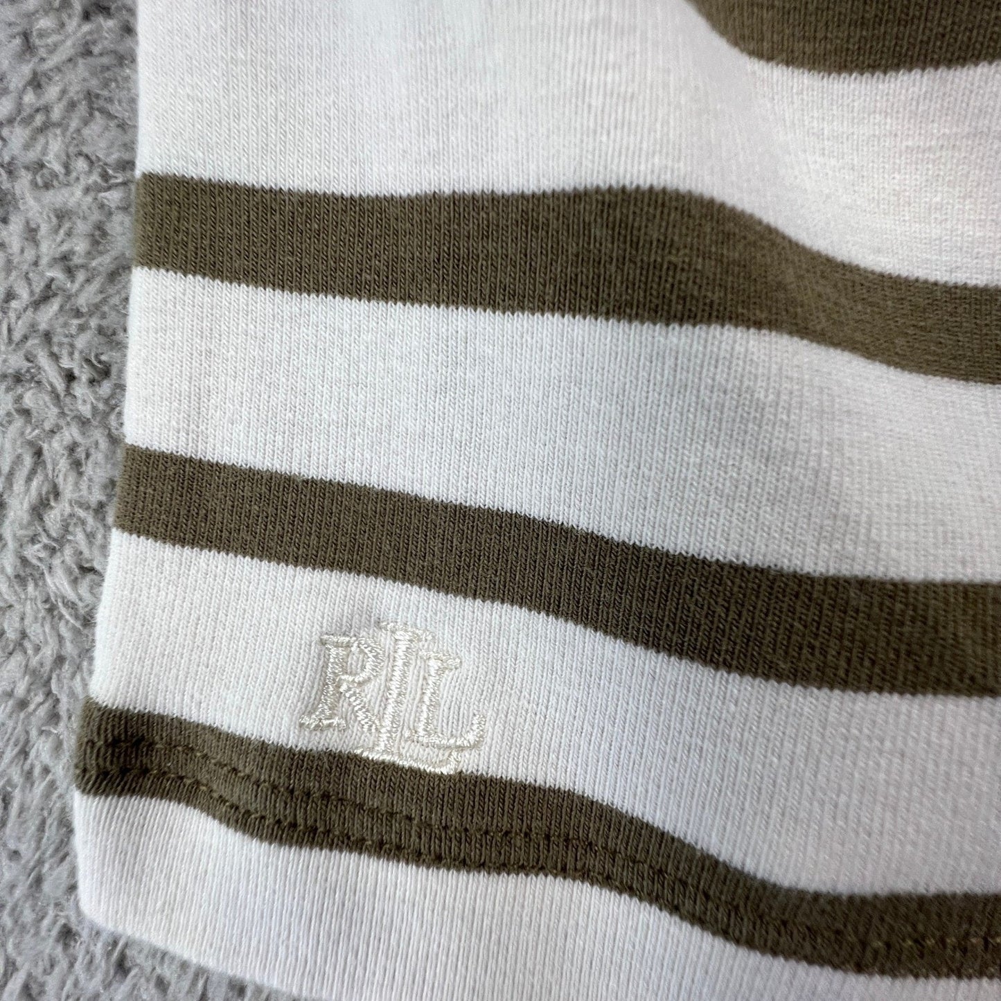 Lauren Ralph Lauren Womens Small Striped Top Cream Brown Preppy Coastal Chic