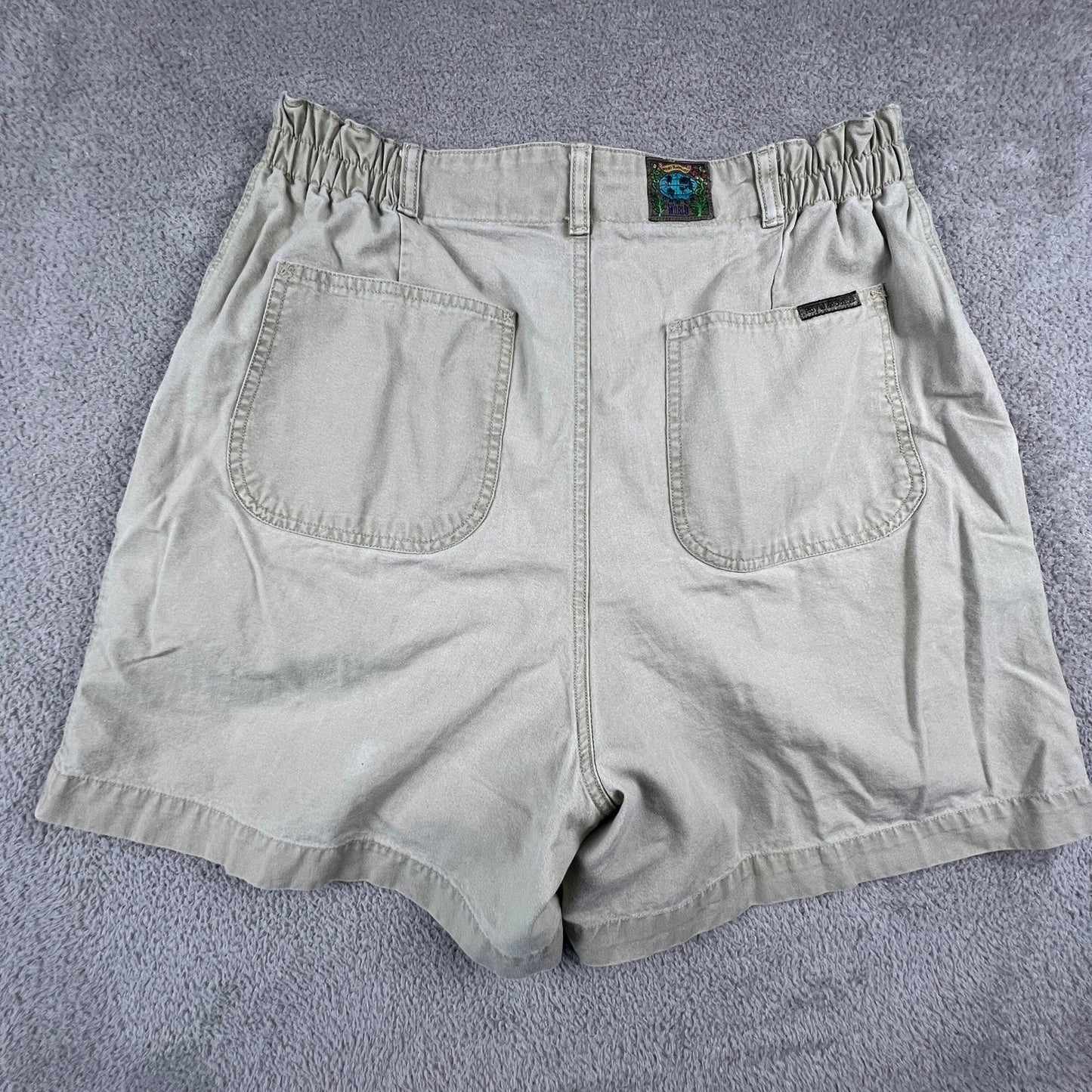 VTG Royal Robbins Canvas Shorts Womens 14 Khaki Pleated Elastic Hiking Outdoor