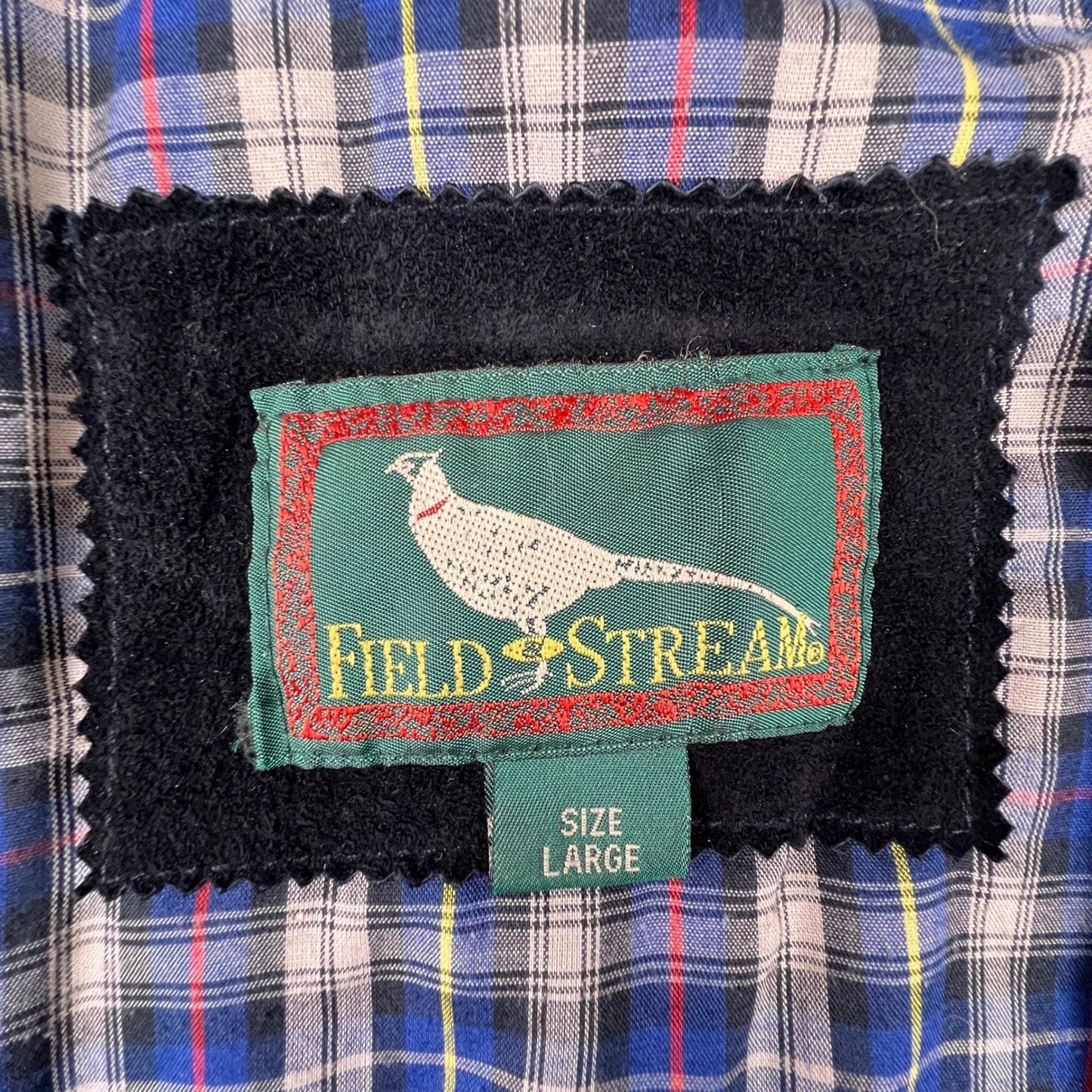 Field & Stream Leather Bomber Jacket Mens Large Black Suede Plaid Lined Outdoor