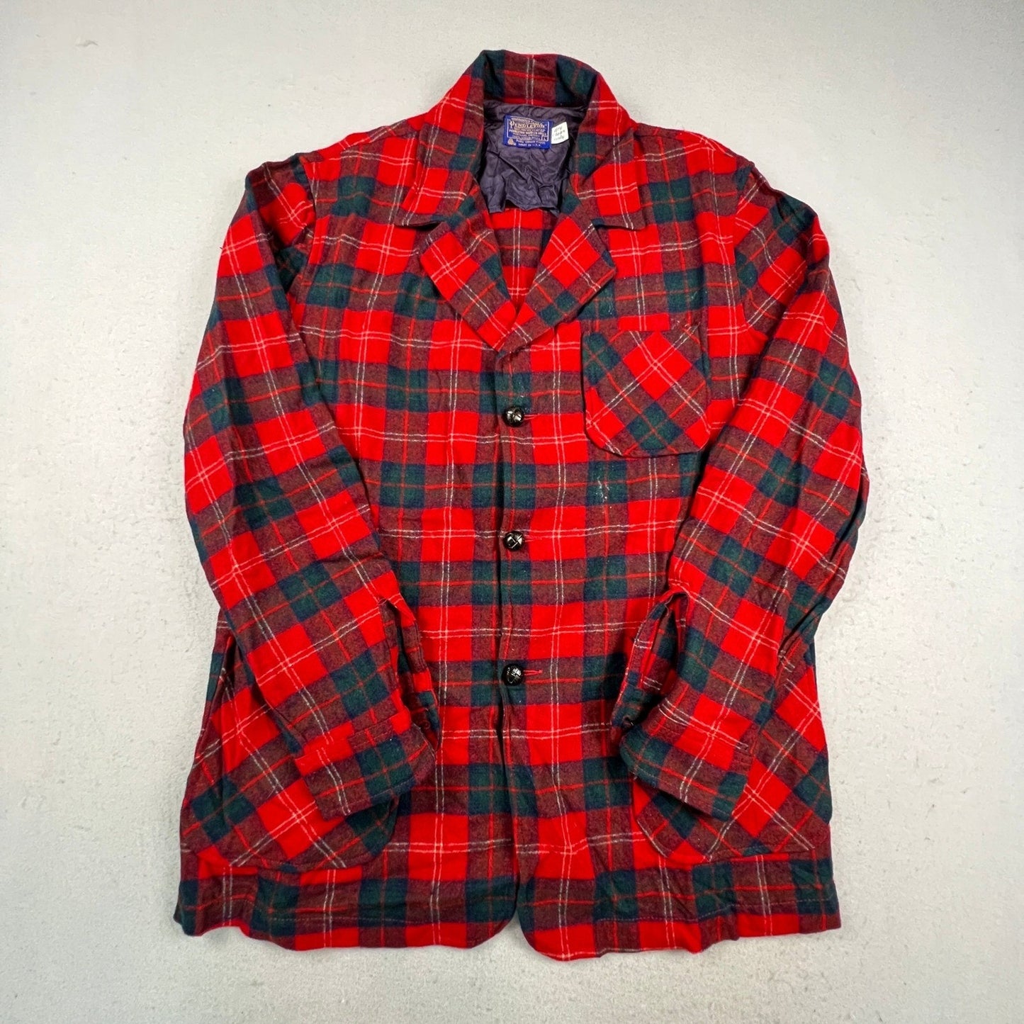 Pendleton Wool Blazer Jacket Mens Large Red Plaid Virgin Wool Vintage Outdoor