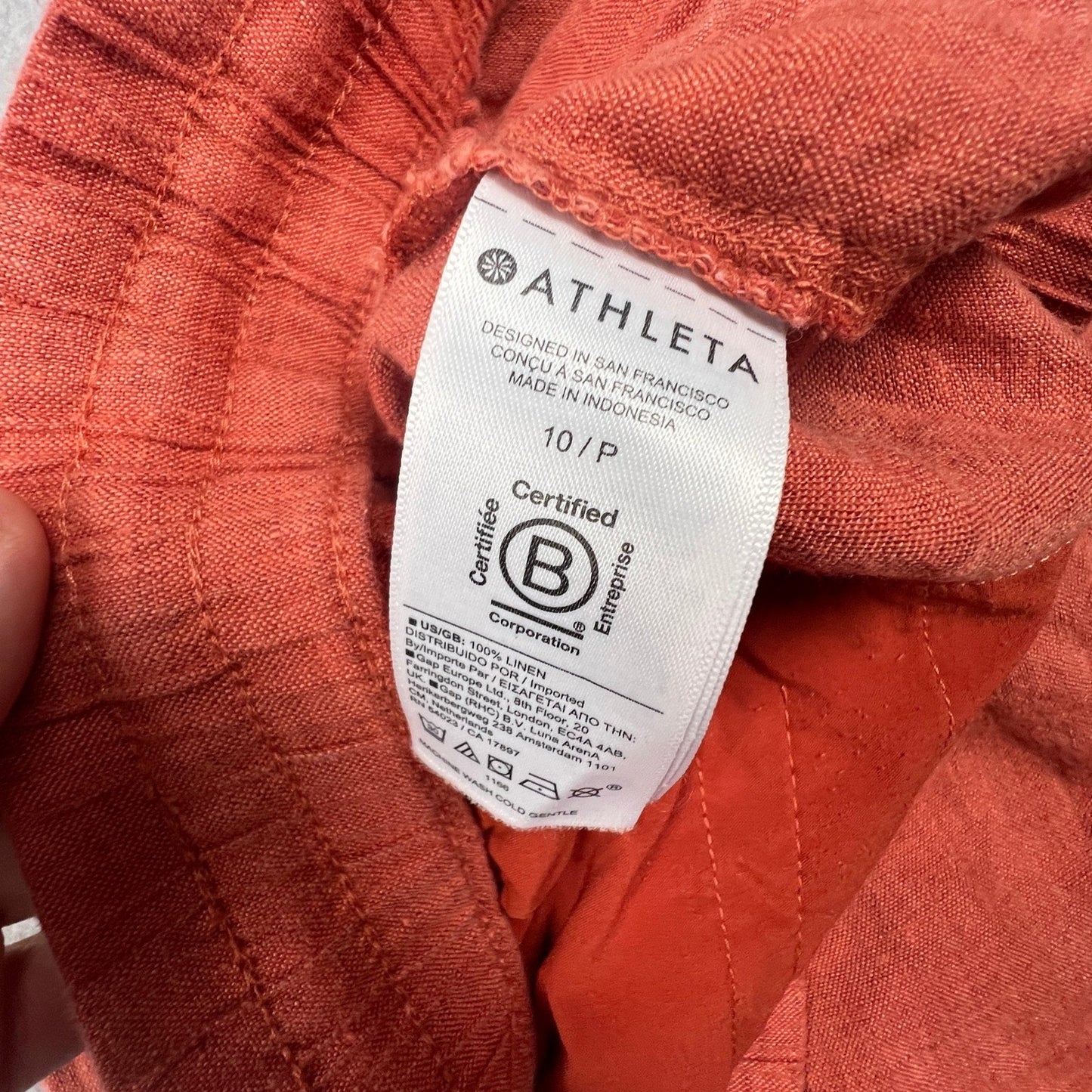 Athleta Cabo Linen Jogger Pants Womens 10P Orange Wide Leg Crop Casual Summer