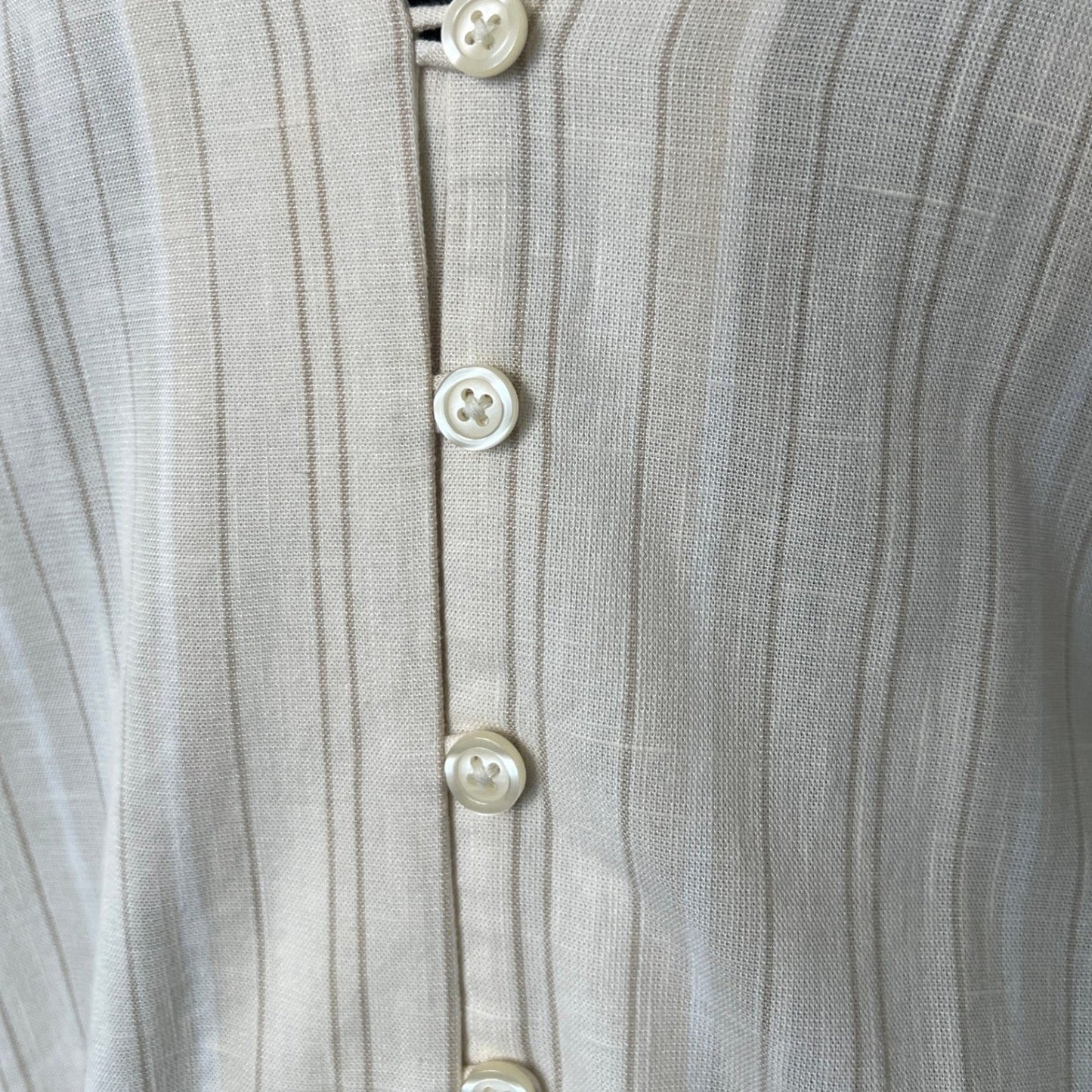 Midi Dress Womens L Cream Pinstripe Wrap Tie Cotton Casual Universal Thread