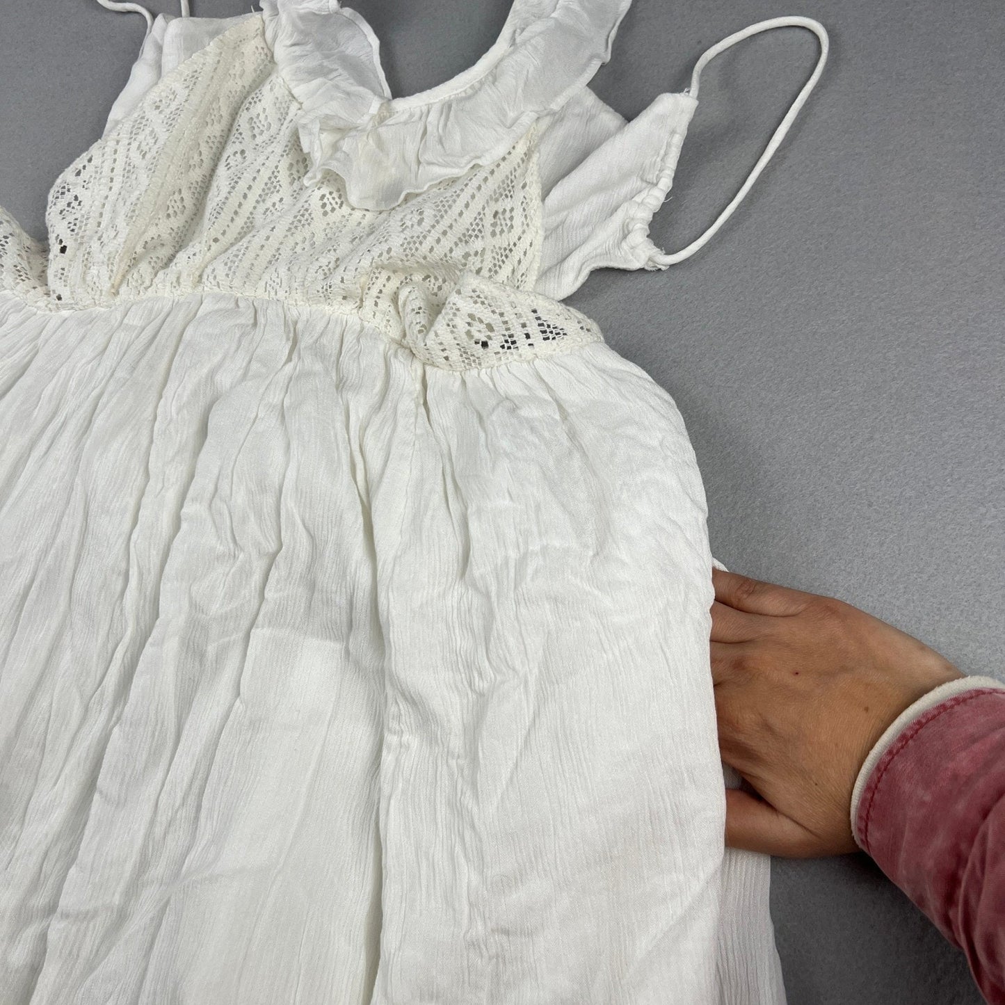 NWT Free People Maxi Dress XS Ivory White Lace Ruffle Halter Boho Summer Wedding