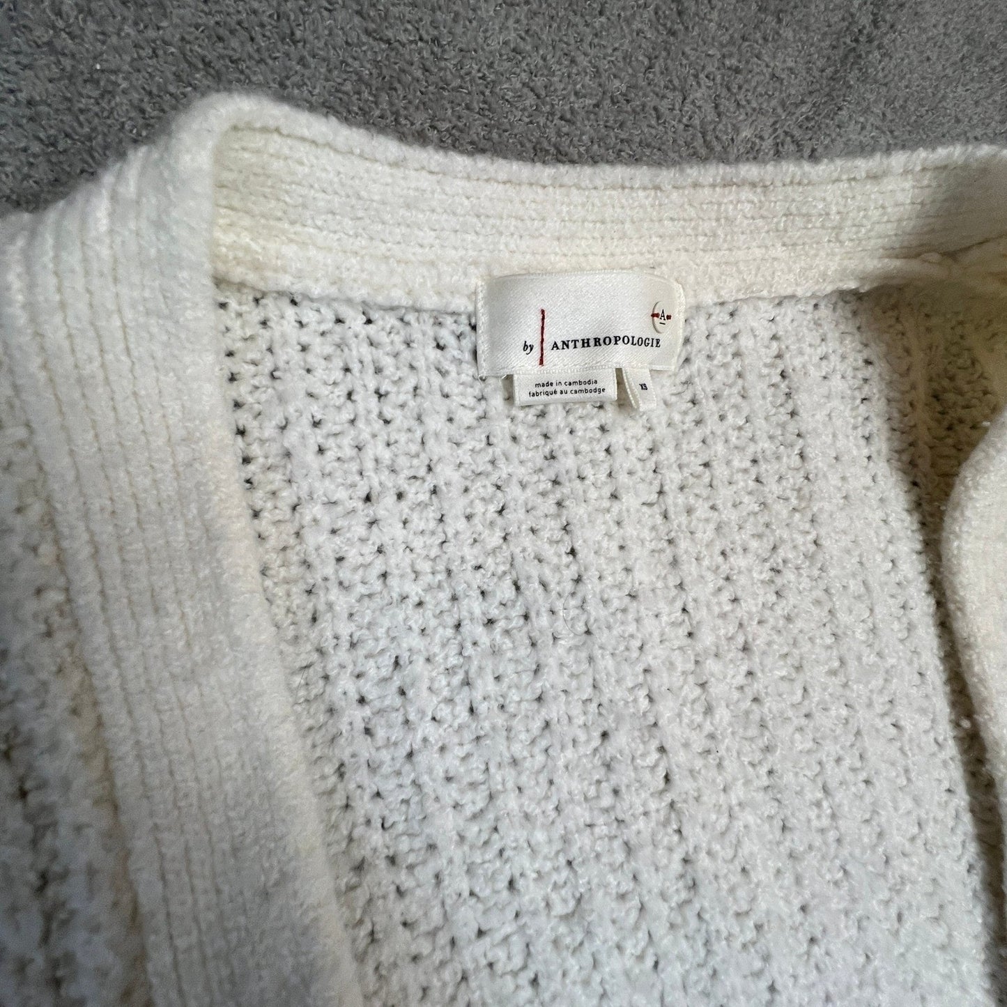 Anthropologie Cardigan Extra Small Merino Wool Blend Chunky Knit Cream Pockets