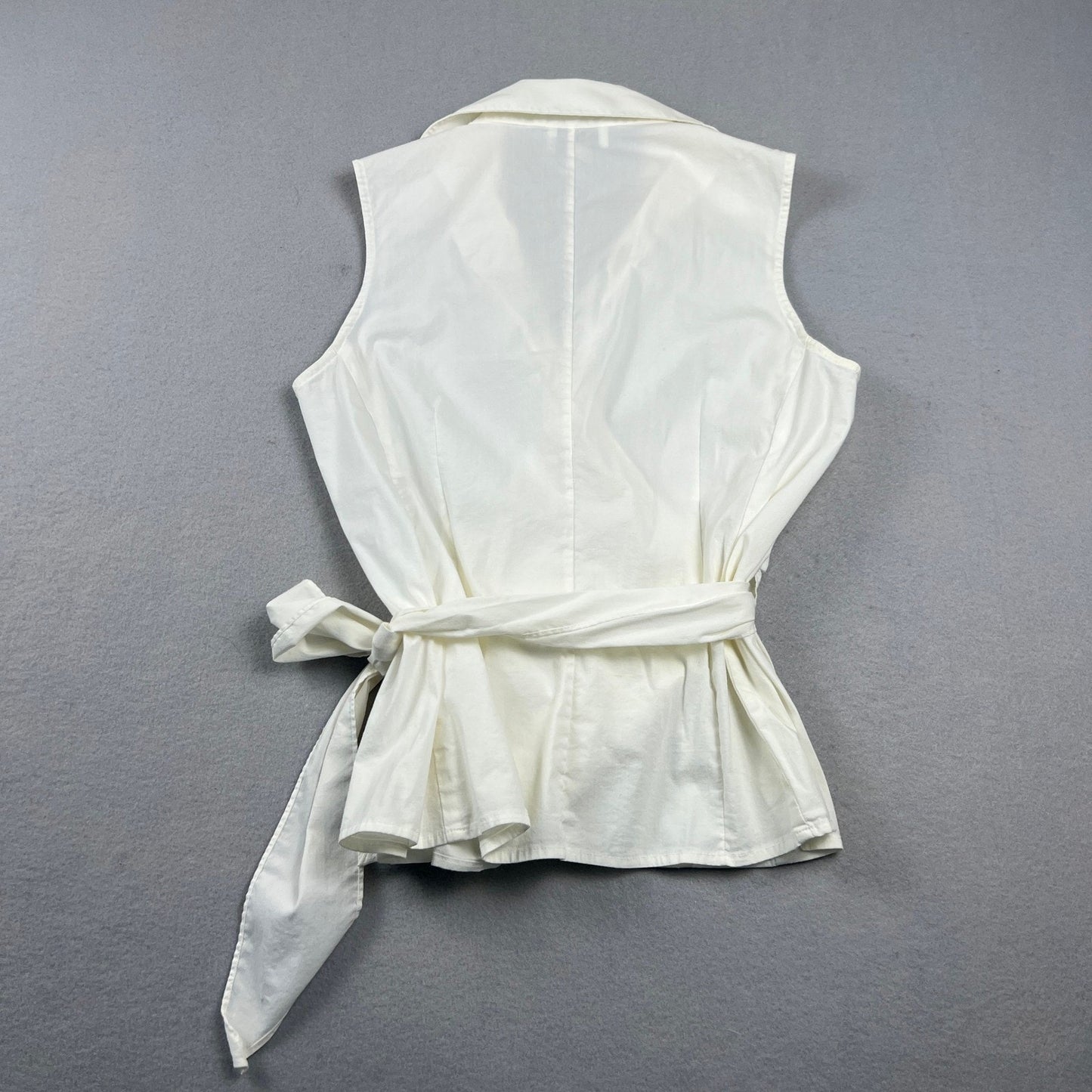 Ann Taylor Loft Wrap Blouse Womens 8 White Sleeveless Collared Side Tie Casual