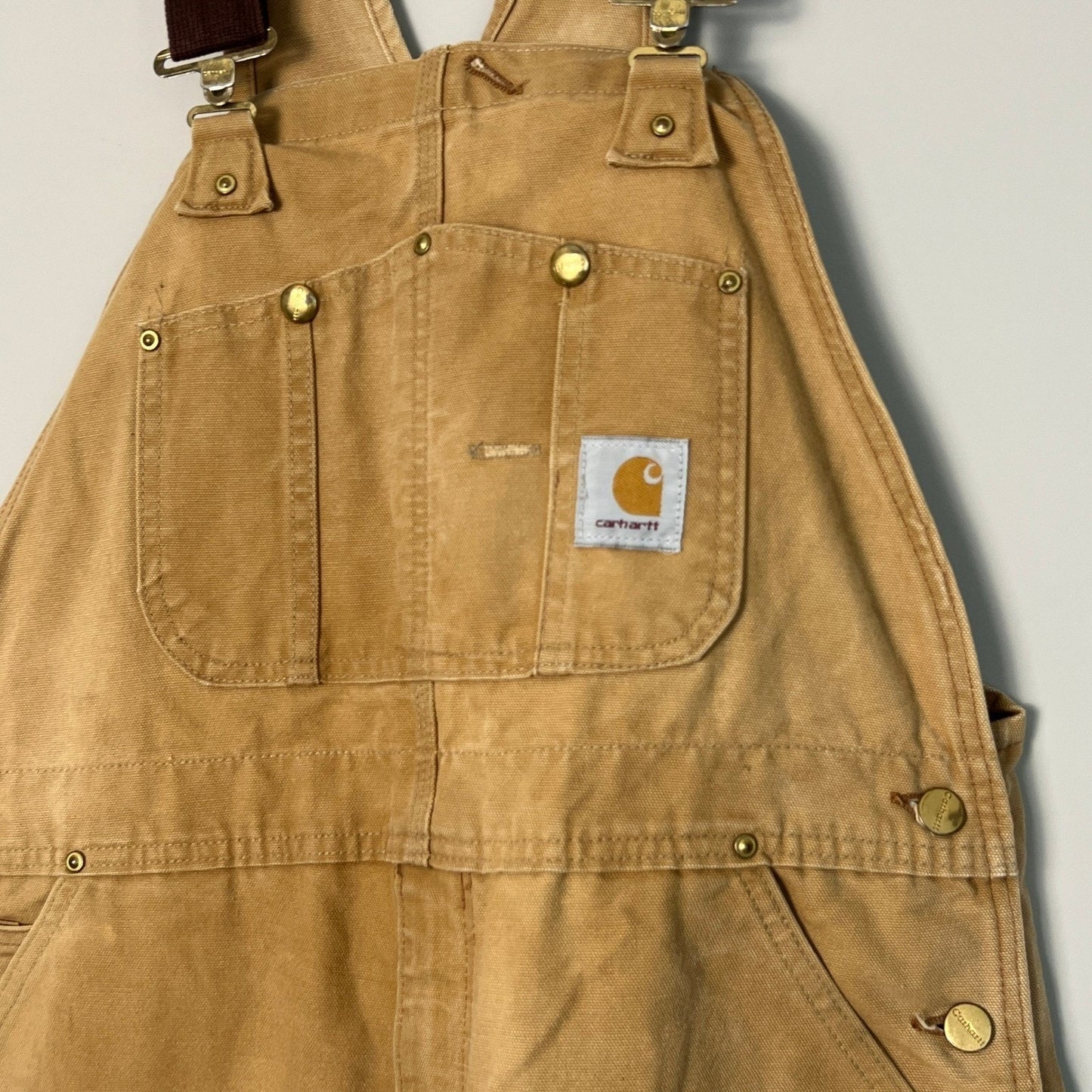 Carhartt Bib Overalls Mens 38x30 Brown Duck Canvas Double Knee Workwear R01 BRN