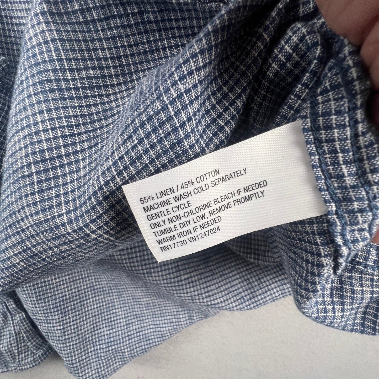 Linen Blend Button Down Shirt Mens XXL Blue Grid Rich Casual Classic