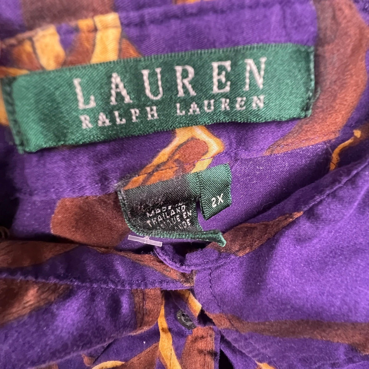Lauren Ralph Lauren Shirt Womens 2X Purple Equestrian Chain Print Cotton Blouse