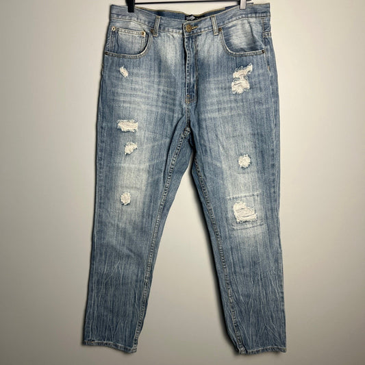 Brooklyn Cloth Jeans Mens 38x30 Light Wash Distressed Slim Fit Denim Punk Emo