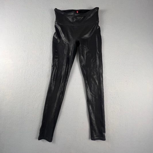 Spanx Faux Leather Leggings Womens Small Petite Black High Waist Edgy Chic