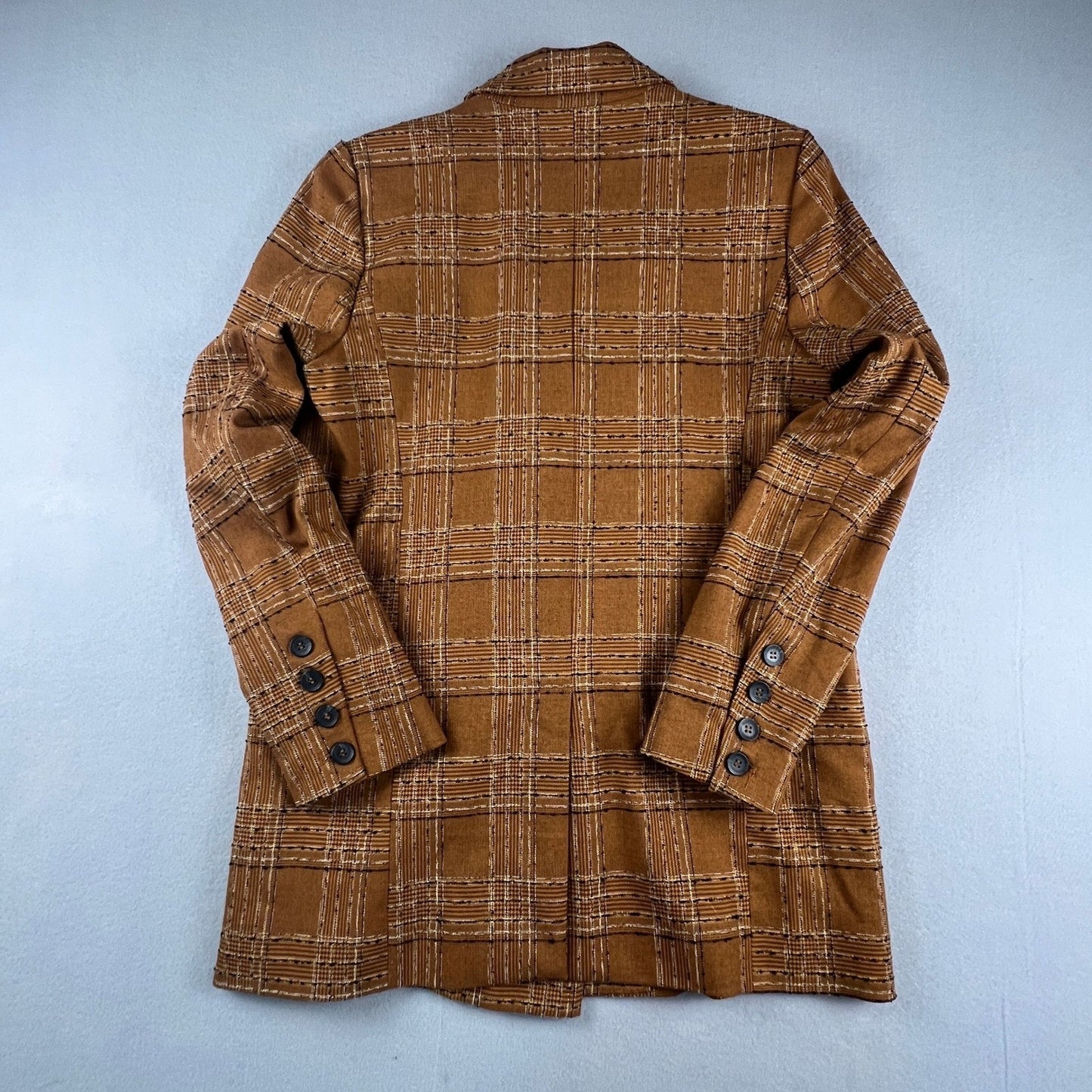 Free People Brown Plaid Longline Blazer Womens S Double Breasted Preppy Academia