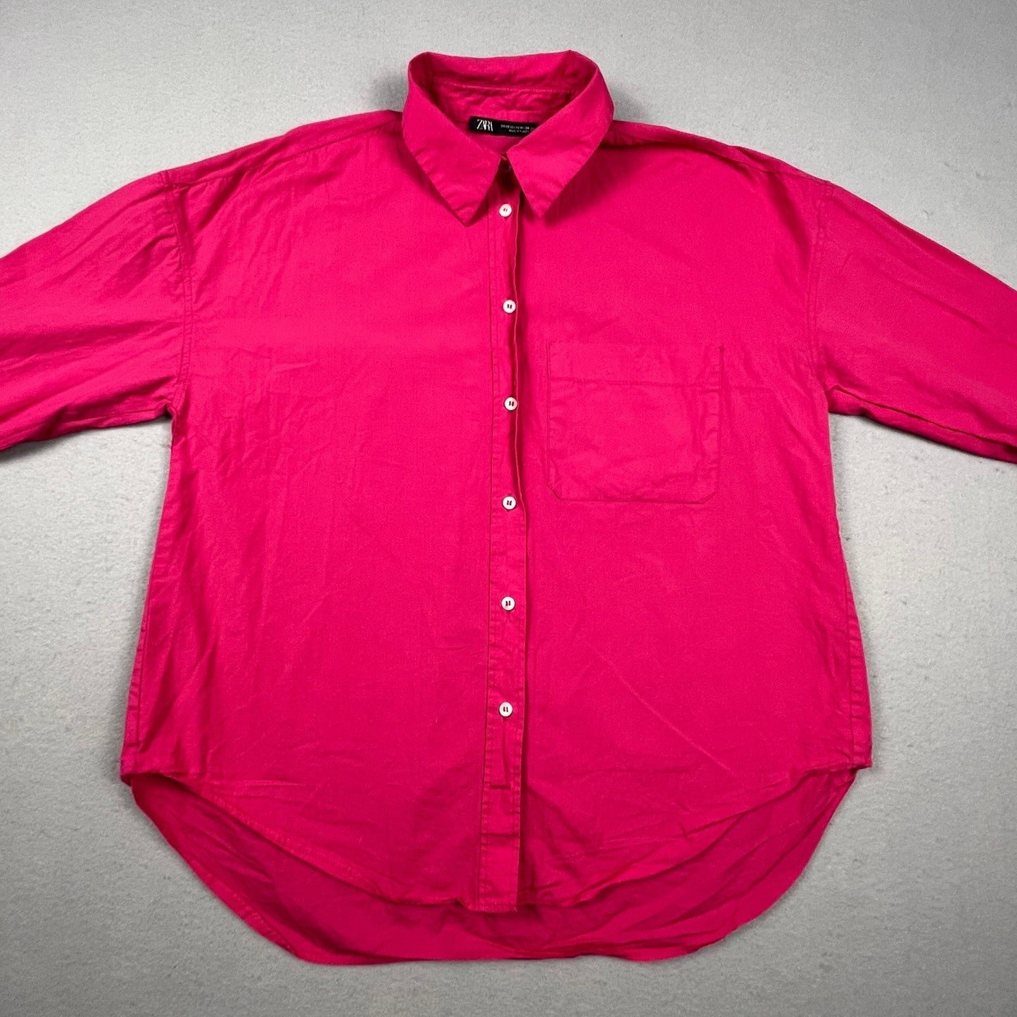 Zara Button Down Shirt Womens XS Pink Oversized Long Sleeve Casual Basic Top