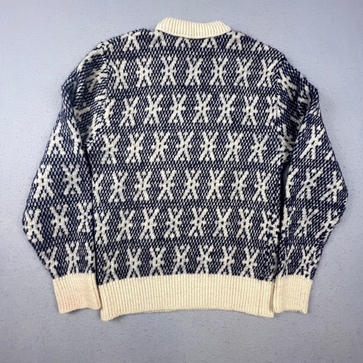 Pendleton Wool Sweater Mens XL Blue Cream Geometric Knit Vintage Mock Neck USA