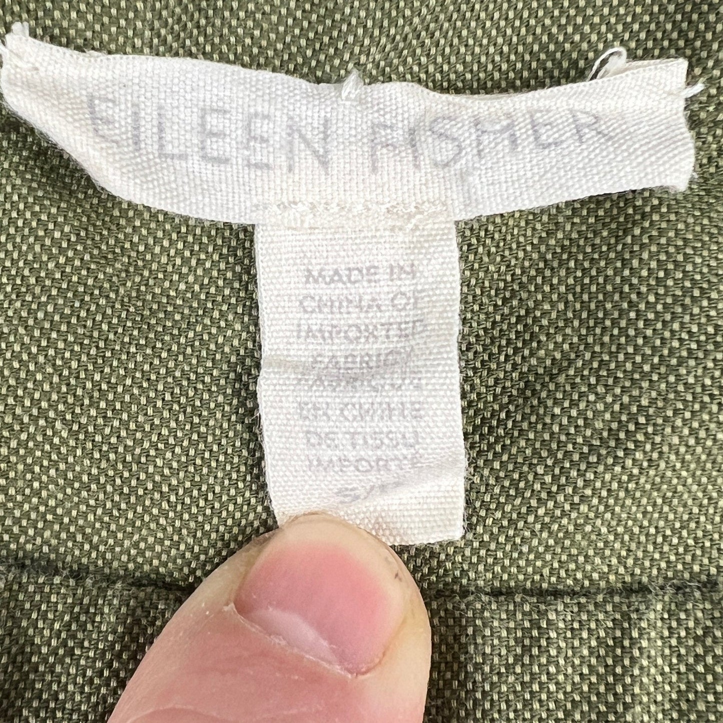 Eileen Fisher Organic Cotton Dress Small Olive Green Minimalist Classic Summer