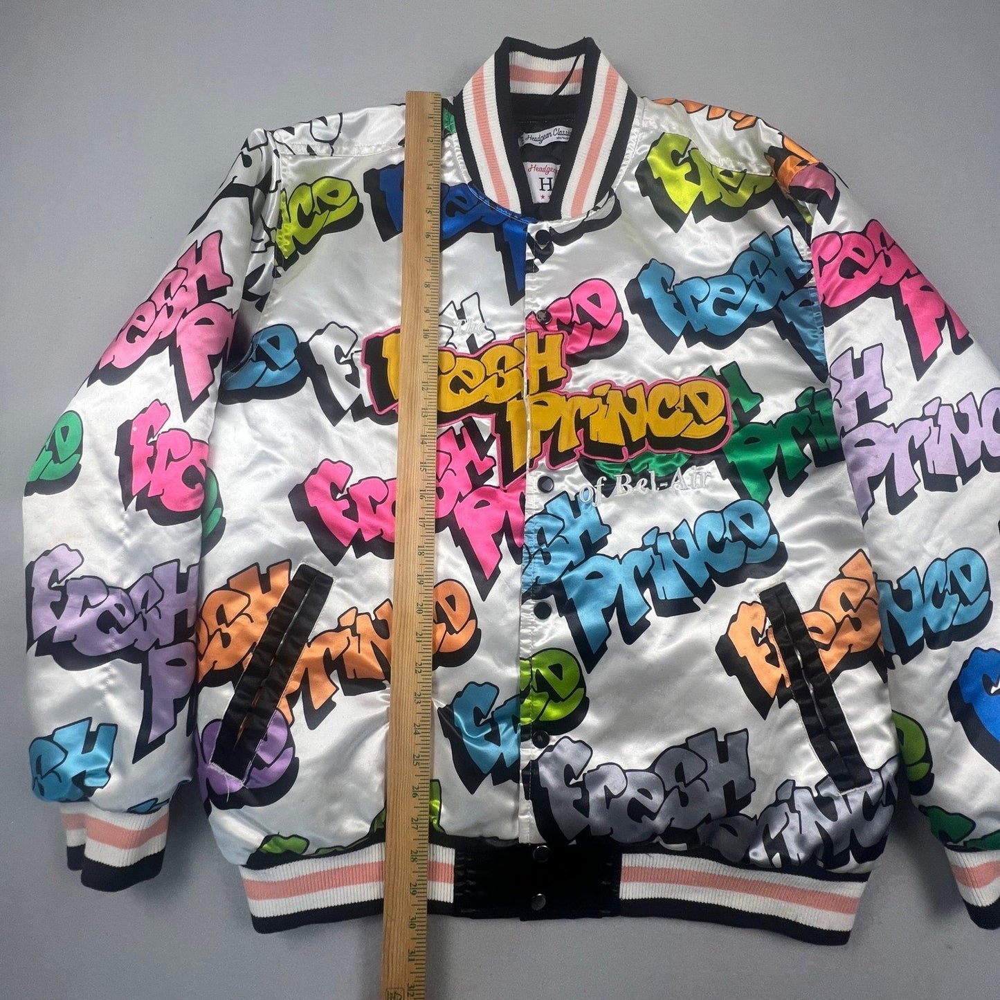 Headgear Classics Fresh Prince Jacket Mens XL White Graffiti Satin Bomber 90s