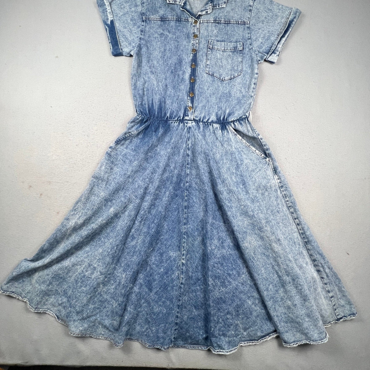 Ransom Denim Dress Women M Blue Acid Wash Button Front Midi 90s Vintage USA