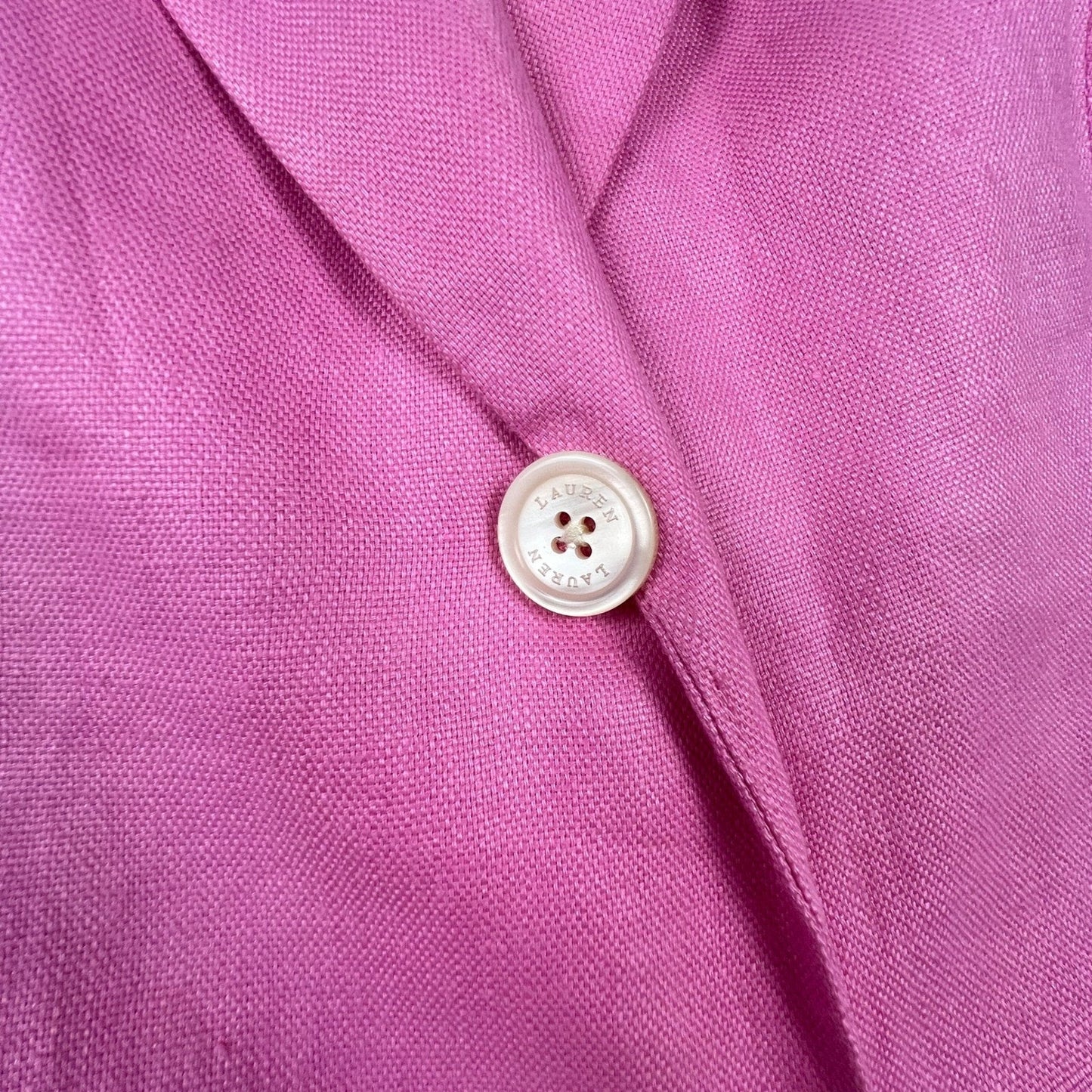 Lauren Ralph Lauren Blazer Women 12 Pink 100% Linen 2Button Career Jacket Office
