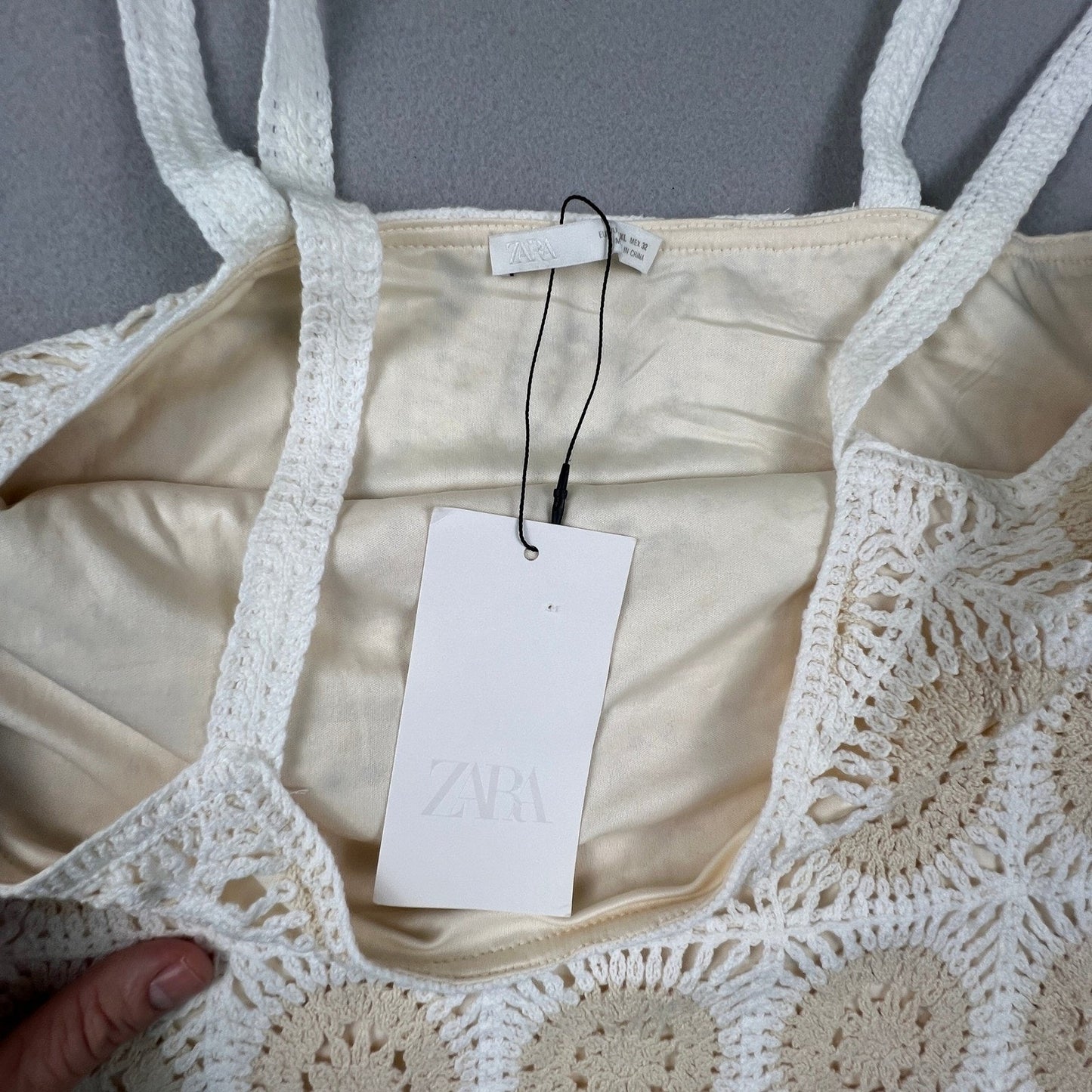Zara Crochet Mini Dress Womens XL Lined Boho Festival Bridal Coquette