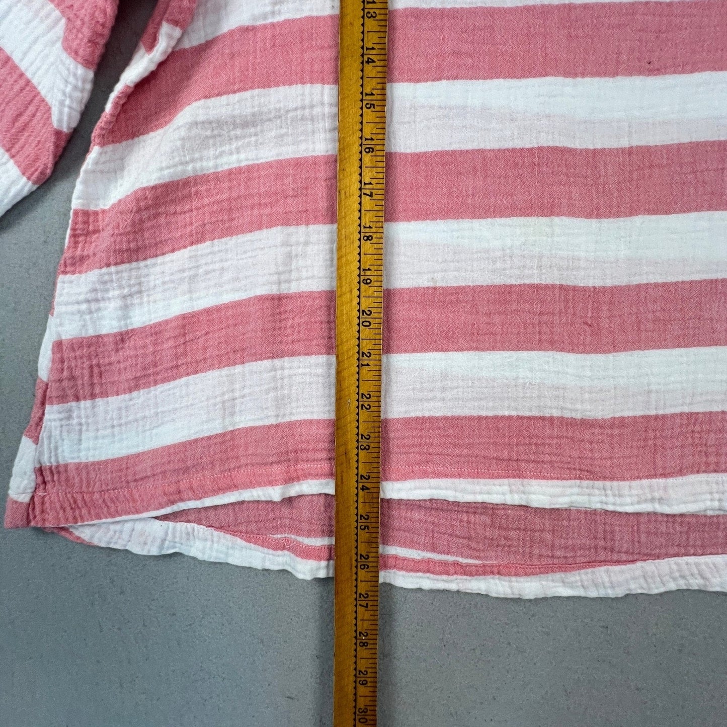Habitat Top Women L Pink White Striped Cotton Gauze 3/4 Sleeve Pocket 75929
